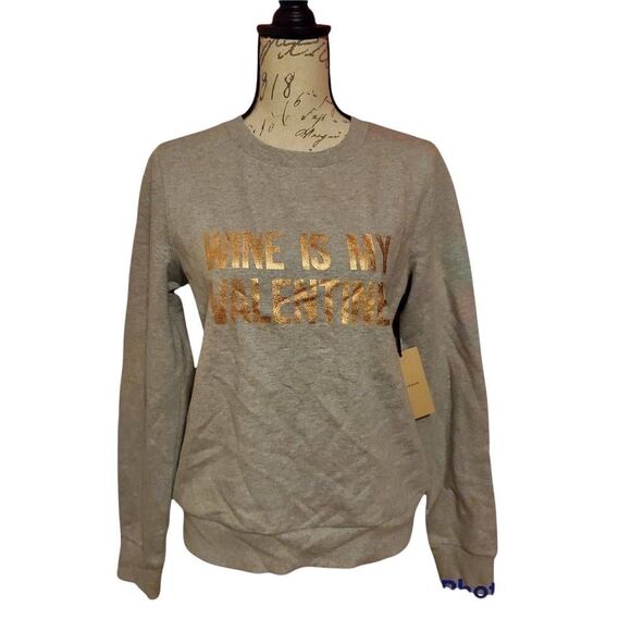 Halogen Ladies Size Med Gray Rose Gold Wine Is My Valentine Crewneck Sweatshirt - Picture 1 of 6